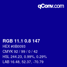カラーコード: RGB 11.1 0.8 147 | qconv.com