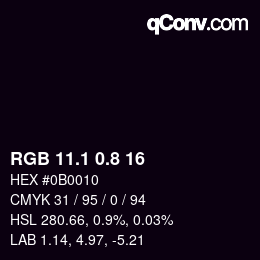カラーコード: RGB 11.1 0.8 16 | qconv.com