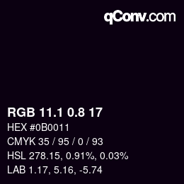 Color code: RGB 11.1 0.8 17 | qconv.com