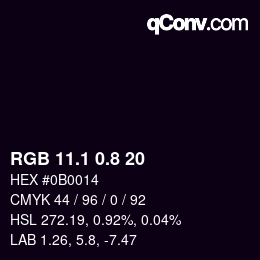 Color code: RGB 11.1 0.8 20 | qconv.com