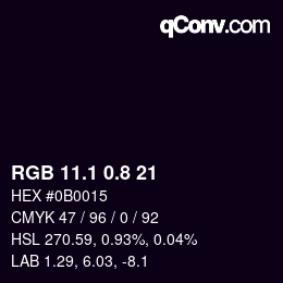 Color code: RGB 11.1 0.8 21 | qconv.com