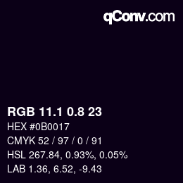 Color code: RGB 11.1 0.8 23 | qconv.com