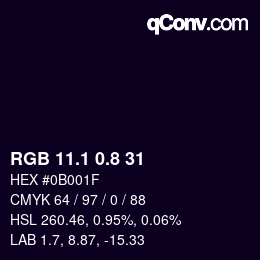 カラーコード: RGB 11.1 0.8 31 | qconv.com