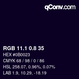Color code: RGB 11.1 0.8 35 | qconv.com