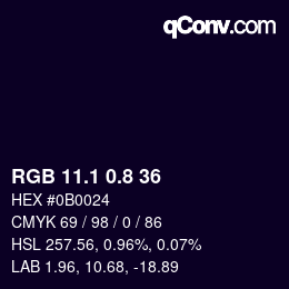 Color code: RGB 11.1 0.8 36 | qconv.com