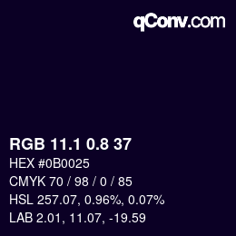 カラーコード: RGB 11.1 0.8 37 | qconv.com