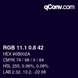 Color code: RGB 11.1 0.8 42 | qconv.com