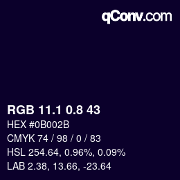 カラーコード: RGB 11.1 0.8 43 | qconv.com