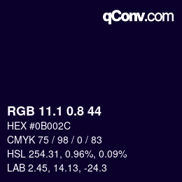 Color code: RGB 11.1 0.8 44 | qconv.com