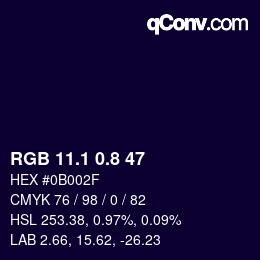 カラーコード: RGB 11.1 0.8 47 | qconv.com