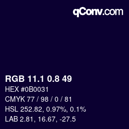 Color code: RGB 11.1 0.8 49 | qconv.com
