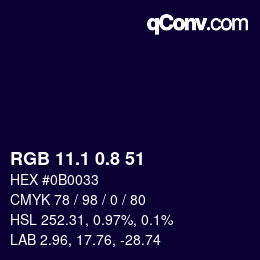 Color code: RGB 11.1 0.8 51 | qconv.com