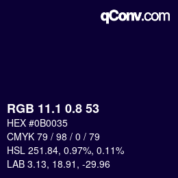 Color code: RGB 11.1 0.8 53 | qconv.com