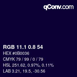 Color code: RGB 11.1 0.8 54 | qconv.com