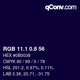 カラーコード: RGB 11.1 0.8 56 | qconv.com