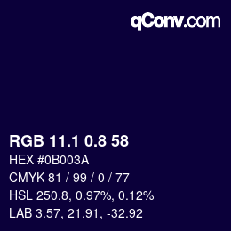 カラーコード: RGB 11.1 0.8 58 | qconv.com