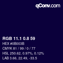 カラーコード: RGB 11.1 0.8 59 | qconv.com