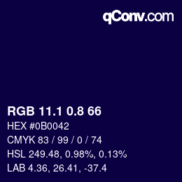 カラーコード: RGB 11.1 0.8 66 | qconv.com