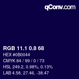 カラーコード: RGB 11.1 0.8 68 | qconv.com