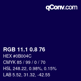 Color code: RGB 11.1 0.8 76 | qconv.com