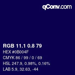 カラーコード: RGB 11.1 0.8 79 | qconv.com
