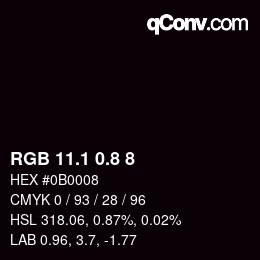 Color code: RGB 11.1 0.8 8 | qconv.com