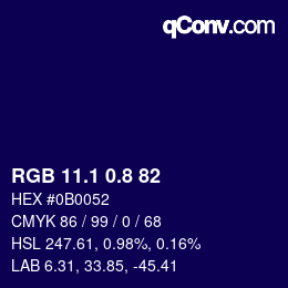 カラーコード: RGB 11.1 0.8 82 | qconv.com