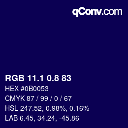 カラーコード: RGB 11.1 0.8 83 | qconv.com