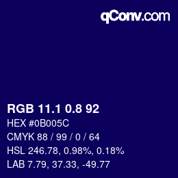 カラーコード: RGB 11.1 0.8 92 | qconv.com