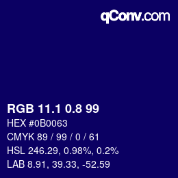 カラーコード: RGB 11.1 0.8 99 | qconv.com