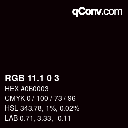 カラーコード: RGB 11.1 0 3 | qconv.com