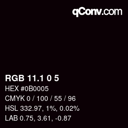 カラーコード: RGB 11.1 0 5 | qconv.com