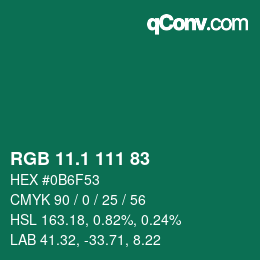 カラーコード: RGB 11.1 111 83 | qconv.com