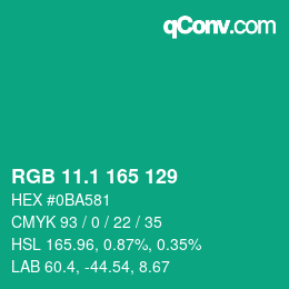 カラーコード: RGB 11.1 165 129 | qconv.com