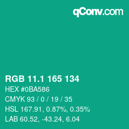 カラーコード: RGB 11.1 165 134 | qconv.com