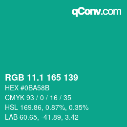 カラーコード: RGB 11.1 165 139 | qconv.com