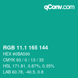 カラーコード: RGB 11.1 165 144 | qconv.com