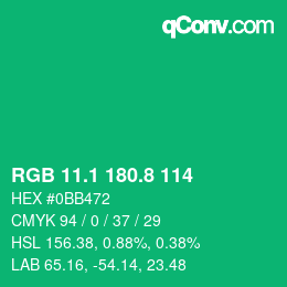 カラーコード: RGB 11.1 180.8 114 | qconv.com