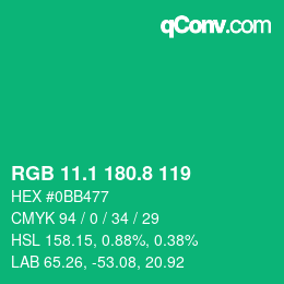 カラーコード: RGB 11.1 180.8 119 | qconv.com
