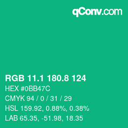 カラーコード: RGB 11.1 180.8 124 | qconv.com