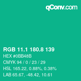 カラーコード: RGB 11.1 180.8 139 | qconv.com