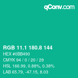 カラーコード: RGB 11.1 180.8 144 | qconv.com