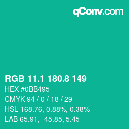 カラーコード: RGB 11.1 180.8 149 | qconv.com