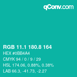 カラーコード: RGB 11.1 180.8 164 | qconv.com