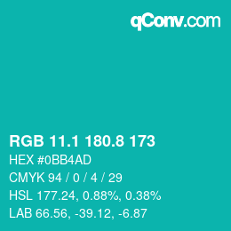 カラーコード: RGB 11.1 180.8 173 | qconv.com