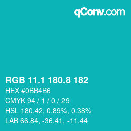カラーコード: RGB 11.1 180.8 182 | qconv.com
