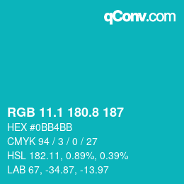 カラーコード: RGB 11.1 180.8 187 | qconv.com