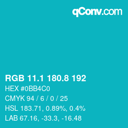 カラーコード: RGB 11.1 180.8 192 | qconv.com