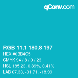 カラーコード: RGB 11.1 180.8 197 | qconv.com