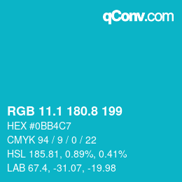 カラーコード: RGB 11.1 180.8 199 | qconv.com